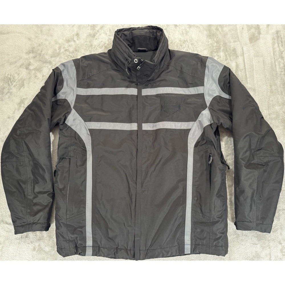 Harley Davidson Riding Jacket Mens L Black Reflective Vented Inside Pockets
